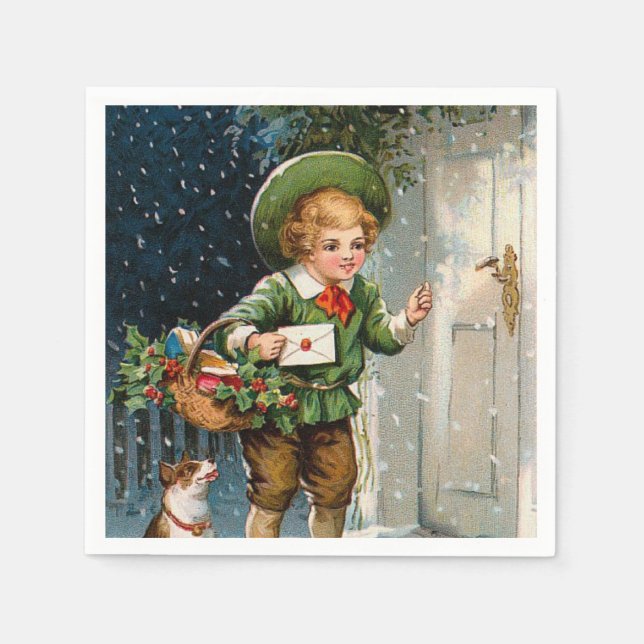 Vintage Christmas Boy Holiday Papier Servietten (Vorderseite)