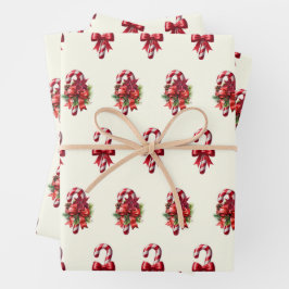 Vintage Christmas Candy Cane Design Geschenkpapier Set