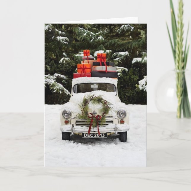 Vintage Christmas Car Feiertagskarte (Vorderseite)