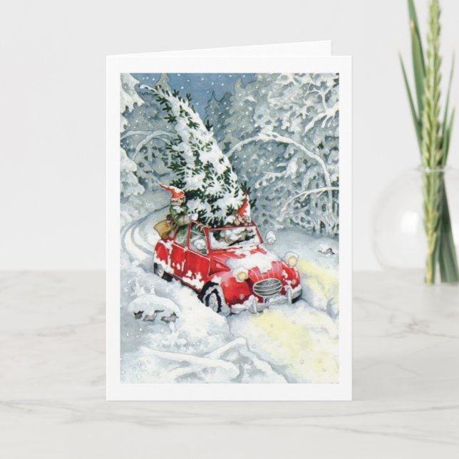 Vintage Christmas Car Feiertagskarte (Vorderseite)
