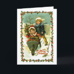 Vintage Christmas Card Children in Snow Feiertagskarte<br><div class="desc">The rosy-cheeked children playing in the snow on this vintage Christmas card were scanner from a vintage — antique, actually — Christmas postcard that was riecht to Herman Williams. The inside text can be change d or deleted, by using Zazzle's "Customize It" feature, if you prefer to add your own...</div>