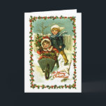 Vintage Christmas Card Children in Snow Feiertagskarte<br><div class="desc">The rosy-cheeked children playing in the snow on this vintage Christmas card were scanner from a vintage — antique, actually — Christmas postcard that was riecht to Herman Williams. The inside text can be change d or deleted, by using Zazzle's "Customize It" feature, if you prefer to add your own...</div>