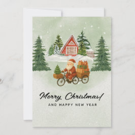 🌲Vintage Christmas Card – Santa on Bicycle Feiertagskarte