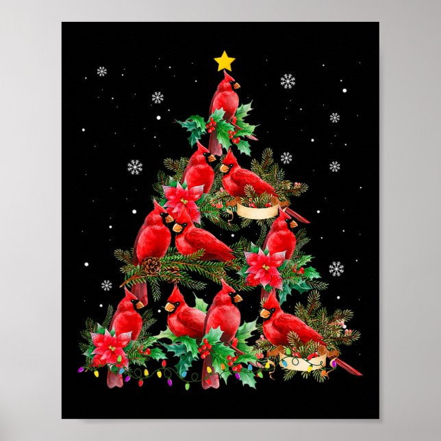 Vintage Christmas Cardinal Birds Tree Lights Funny Poster (Vorne)