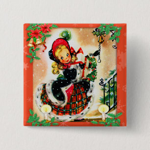 Vintage Christmas Caroler Button