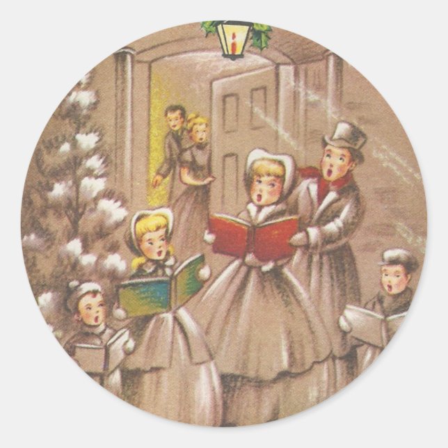 Vintage Christmas Carolers Runder Aufkleber (Vorderseite)