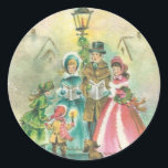 Vintage Christmas Carolers Runder Aufkleber<br><div class="desc">Liebliche Weihnachtslieder Vintage Bild.</div>