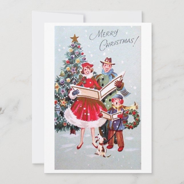 Vintage Christmas Caroling Feiertagskarte (Vorderseite)
