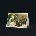 Vintage Christmas Cats and Snowman Greeting Card Feiertagskarte<br><div class="desc">Vintage / Victorian / Retro Christmas card.  Cats curious about Snowman!  A Merry Christmas!</div>