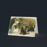 Vintage Christmas Cats and Snowman Greeting Card Feiertagskarte<br><div class="desc">Vintage / Victorian / Retro Christmas card.  Cats curious about Snowman!  A Merry Christmas!</div>