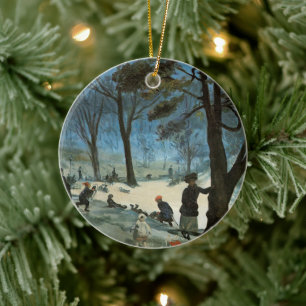 Vintage Christmas, Central Park in Winter Glackens Keramik Ornament