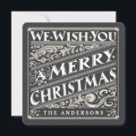 VINTAGE CHRISTMAS CHALKBOARD FOTO CARD FEIERTAGSKARTE<br><div class="desc">WE WISH YOU MERRY CHRISTMAS: Bright and cheerful whimsical SQUARE chalkboard stil Christmas flat foto card with retro black and white typography and fancy deco swirls in art novel. Personalize this decorative holiday foto greeting card with your family name and add your favorite holiday family picture. Contemporary, classic, modern and...</div>