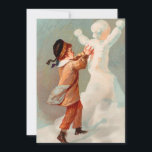Vintage Christmas Child macht Snowman Feiertagskarte<br><div class="desc">Weihnachtskind macht Schneemann.</div>