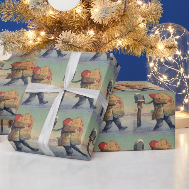 Vintage Christmas, Child with Large Package Geschenkpapier (Feiertage)