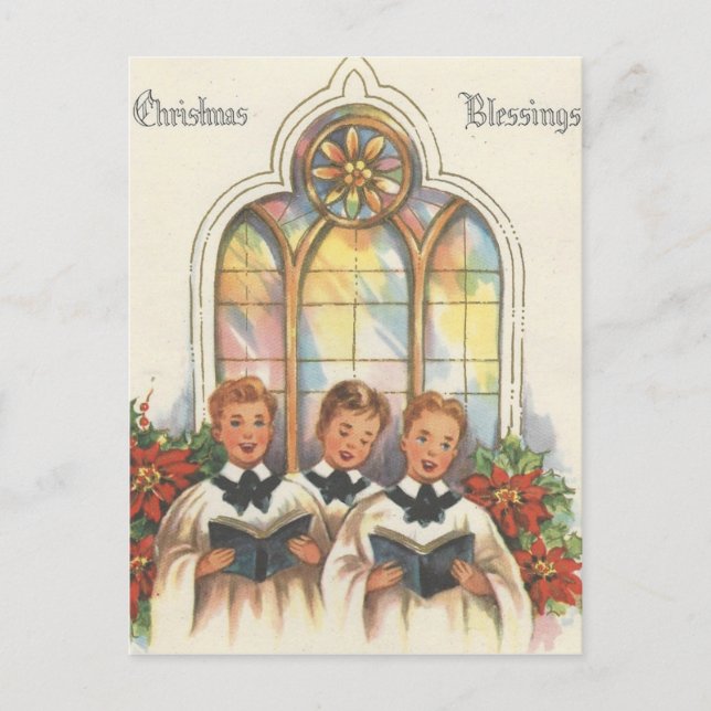 Vintage Christmas Choir Boys Feiertagspostkarte (Vorderseite)