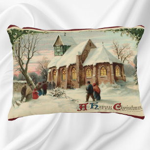 Vintage Christmas Church Parishioners at Dawn Mass Zierkissen