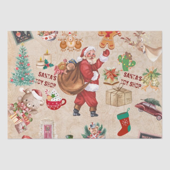 Vintage Christmas Collage Decoupage Seidenpapier (Vorderseite)