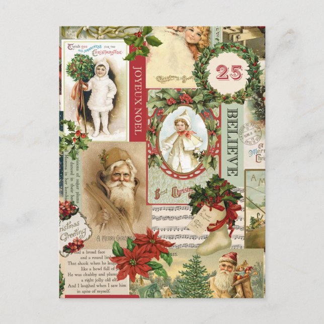 VINTAGE CHRISTMAS COLLAGE FEIERTAGSPOSTKARTE (Vorderseite)