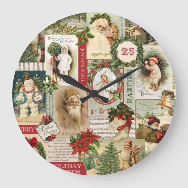 VINTAGE CHRISTMAS COLLAGE GROßE WANDUHR (Vorderseite)