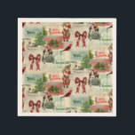Vintage Christmas Collage Serviette<br><div class="desc">Weihnachtscollage von Weihnachtsbildern,  Bänder,  Misteloe,  Weihnachtsbäume und Frohe Festtage,  Frohe Weihnachts- und Weihnachten-Text.</div>