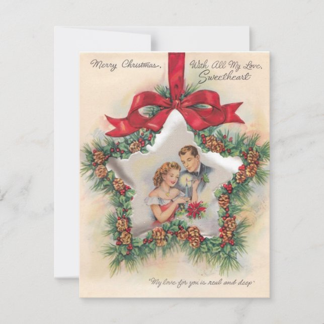 Vintage Christmas Couple Lovers Feiertagskarte (Vorderseite)