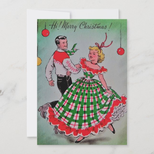 Vintage Christmas Couples Dance Feiertagskarte (Vorderseite)