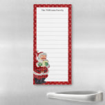 Vintage Christmas Custom Lined Kühlschrank Magnetischer Notizblock<br><div class="desc">Weihnachtsgeschmücktes Magnetnotizpad mit dem Weihnachtsmann-Kühlschrank,  ein rotes Randmuster mit Schneeflocken und Familienname. Dieses Design kann mit jedem Text personalisiert werden,  den Sie benötigen.</div>