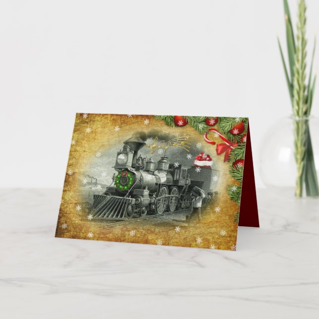 Vintage Christmas Dampfzug Feiertagskarte (Vorderseite)