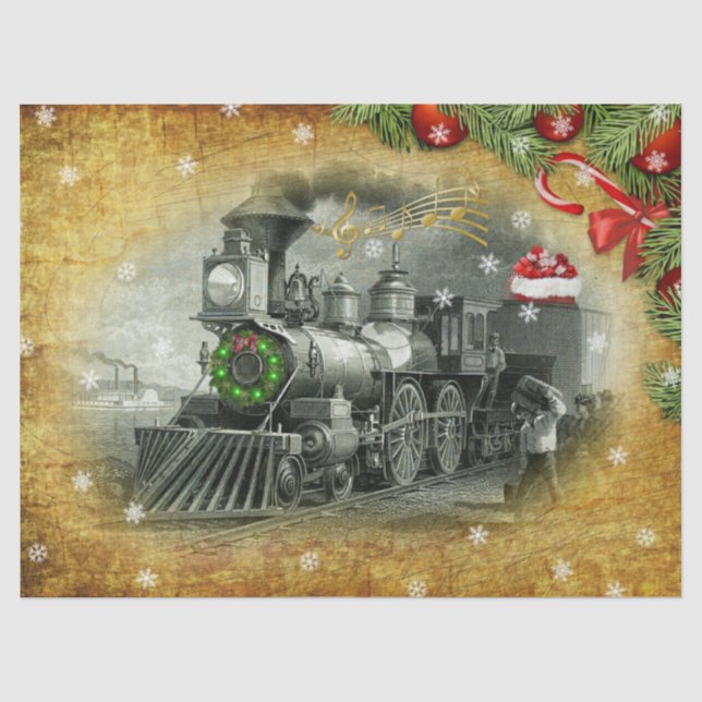 Vintage Christmas Dampfzug Seidenpapier (Vorderseite)