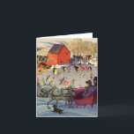 Vintage Christmas Danke<br><div class="desc">Vintage Abbildung eines Weihnachtsbildes,  das ein Pferdeschlittenpaar auf dem Weg zum gefrorenen Teich darstellt,  wo die Dorfbewohner am Weihnachtsfeiertag eisgekühlt Skaten sind.</div>