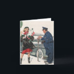 Vintage Christmas Danke Feiertagskarte<br><div class="desc">Vintage Abbildung Weihnachtsbild einer Weihnachtsmutter,  die Weihnachtsgeschenke trägt,  während ein freundlicher Polizist ihren Parkuhr füttre.</div>