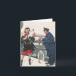 Vintage Christmas Danke Feiertagskarte<br><div class="desc">Vintage Abbildung Weihnachtsbild einer Weihnachtsmutter,  die Weihnachtsgeschenke trägt,  während ein freundlicher Polizist ihren Parkuhr füttre.</div>