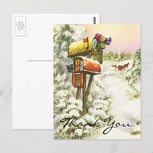 Vintage Christmas Danke Postkarte (Vorne/Hinten)