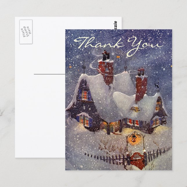 Vintage Christmas Danke Postkarte (Vorne/Hinten)