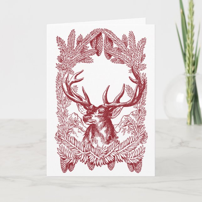Vintage Christmas Deer Feiertagskarte (Vorderseite)