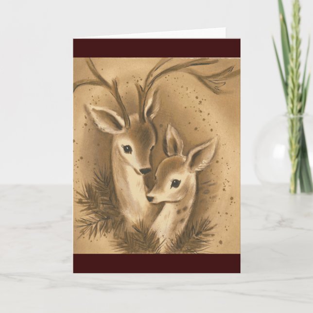 Vintage Christmas Deer Feiertagskarte (Vorderseite)