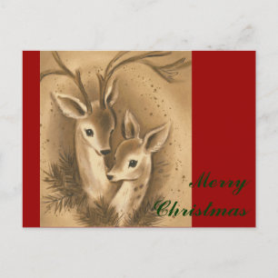 Vintage Christmas Deer Feiertagspostkarte