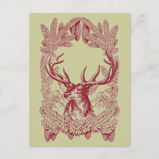 Vintage Christmas Deer Feiertagspostkarte (Vorderseite)