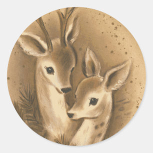 Vintage Christmas Deer Runder Aufkleber