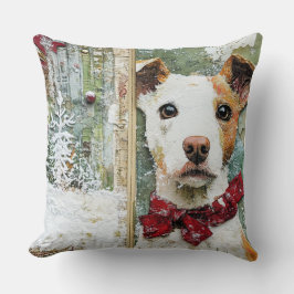 Vintage Christmas Dog Pillow - Rustic Holiday Kissen