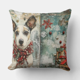Vintage Christmas Dog Pillow - Rustic Holiday Kissen