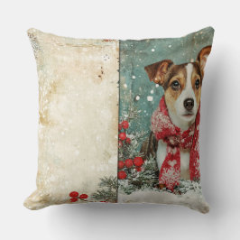 Vintage Christmas Dog Pillow - Rustic Holiday Kissen
