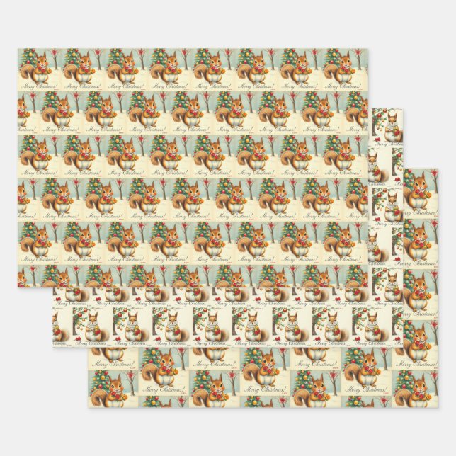 Vintage Christmas Eichhörnchen Geschenkpackung Var Geschenkpapier Set (Set)
