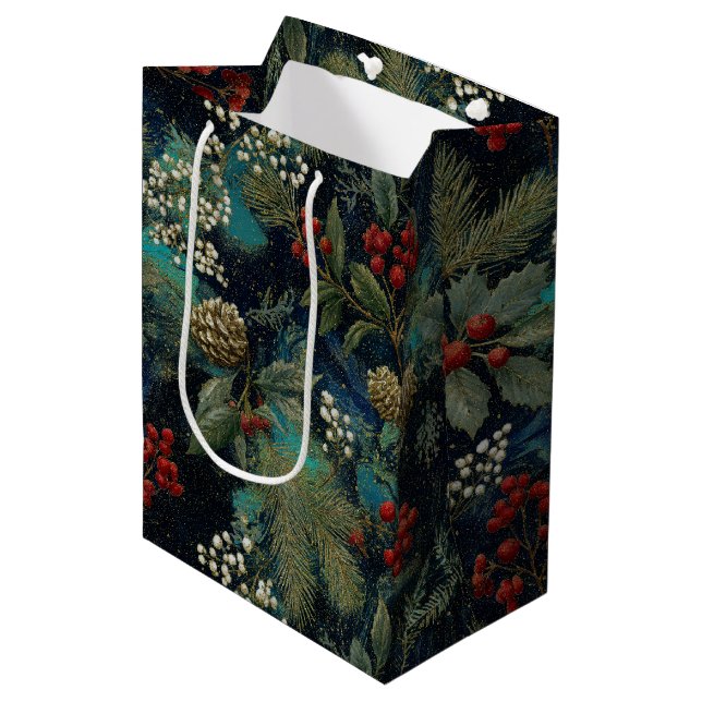 Vintage Christmas Elegant Sparkle II Mittlere Geschenktüte (Vorderseite Schrägansicht)
