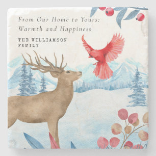 VINTAGE CHRISTMAS ELK RED KARDINAL PERSONALISIERT STEINUNTERSETZER