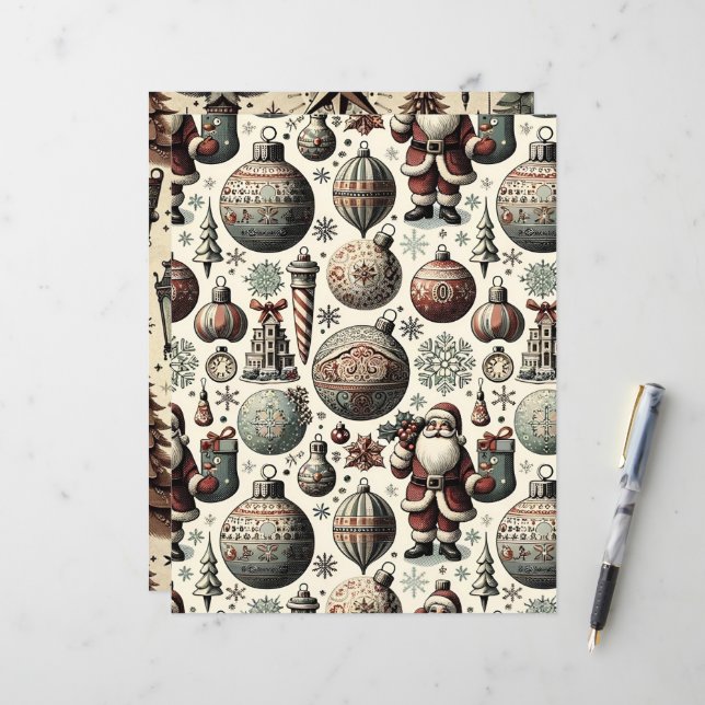 Vintage Christmas Ephemera Scrapbook Paper (Vorderseite/Rückseite Beispiel)