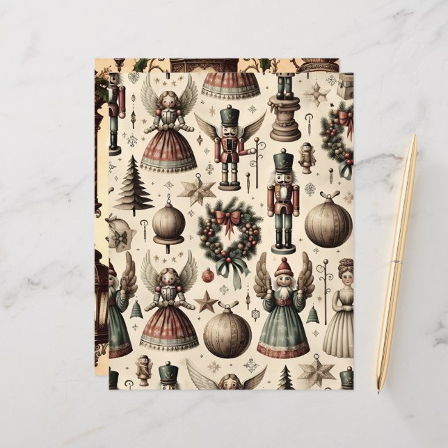 Vintage Christmas Ephemera Scrapbook Paper (Vorderseite/Rückseite Beispiel)