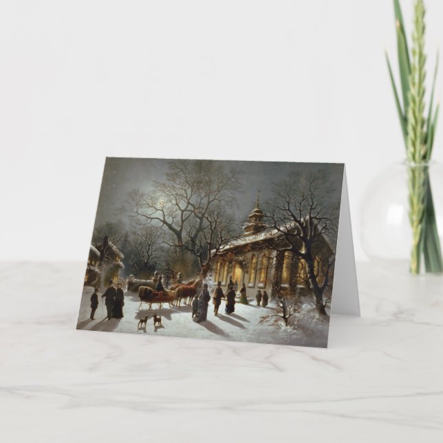 Vintage Christmas Eve Szene Feiertagskarte (Vorderseite)