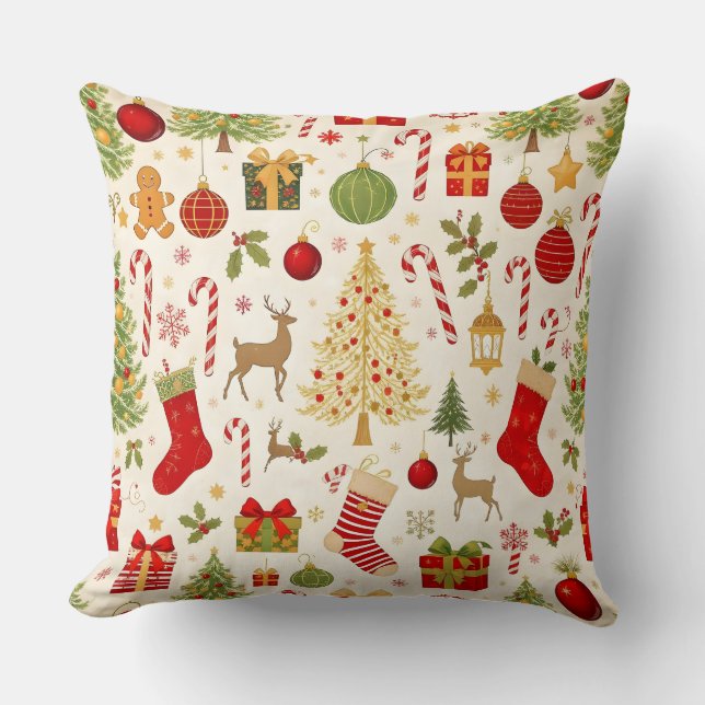 Vintage Christmas Gift & Candy Throw Pillow Kissen (Vorderseite)