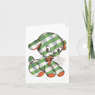 Vintage Christmas Gingham Puppy Dog Stufftier Feiertagskarte